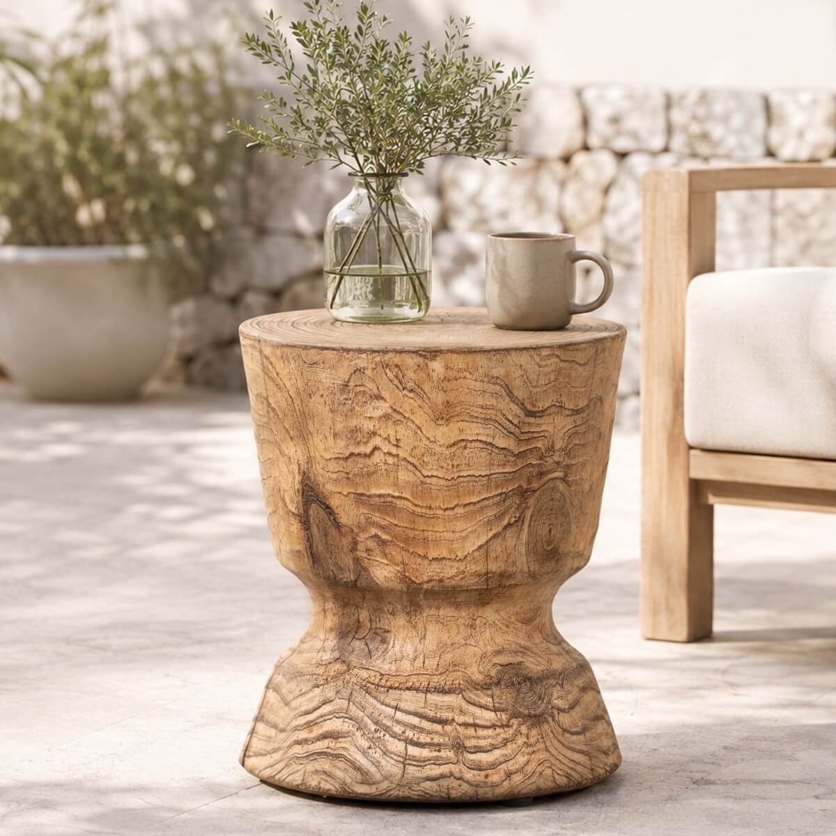 Terrafab Composite Faux Wood Hourglass Side Table / Stool (PAD-2708ST-BR-XMHL)