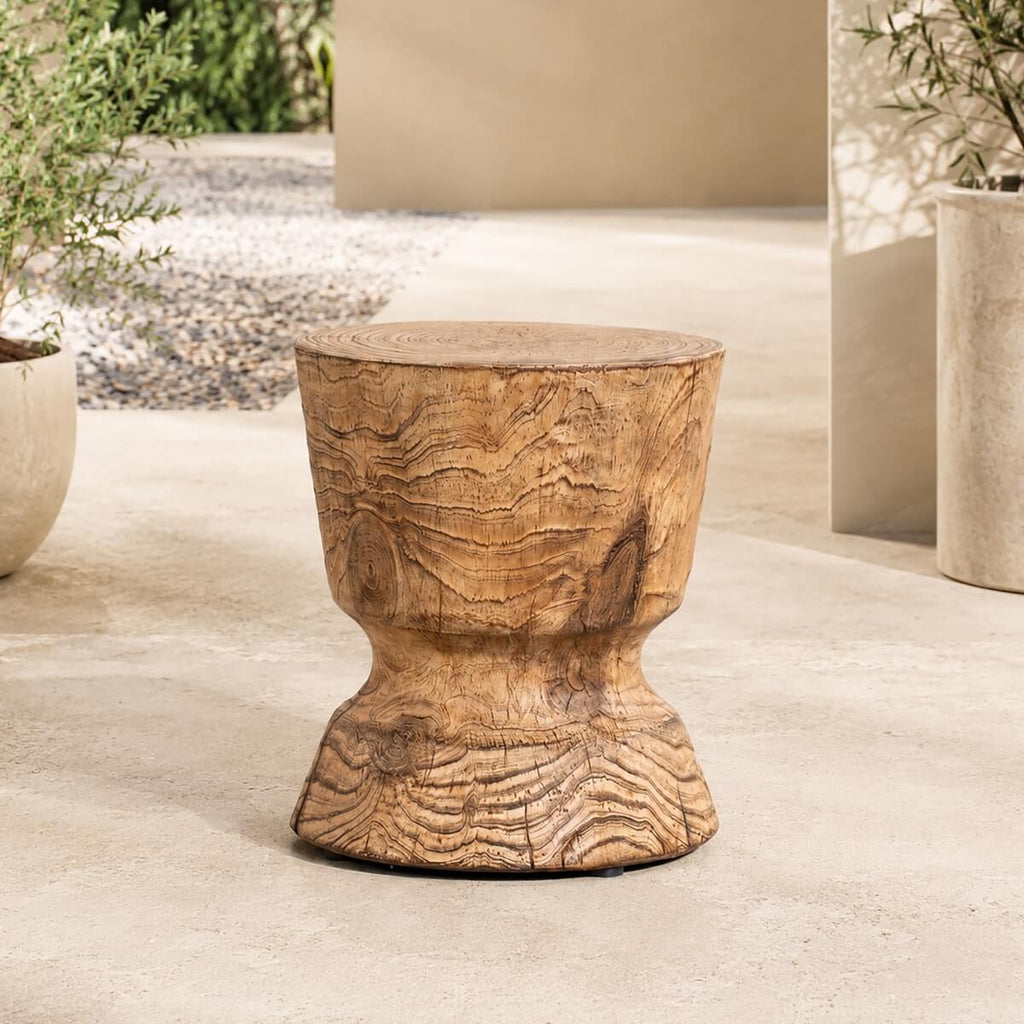 Terrafab Composite Faux Wood Hourglass Side Table / Stool (PAD-2708ST-BR-XMHL)