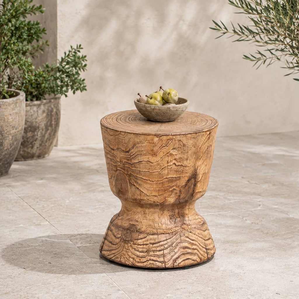 Terrafab Composite Faux Wood Hourglass Side Table / Stool (PAD-2708ST-BR-XMHL)