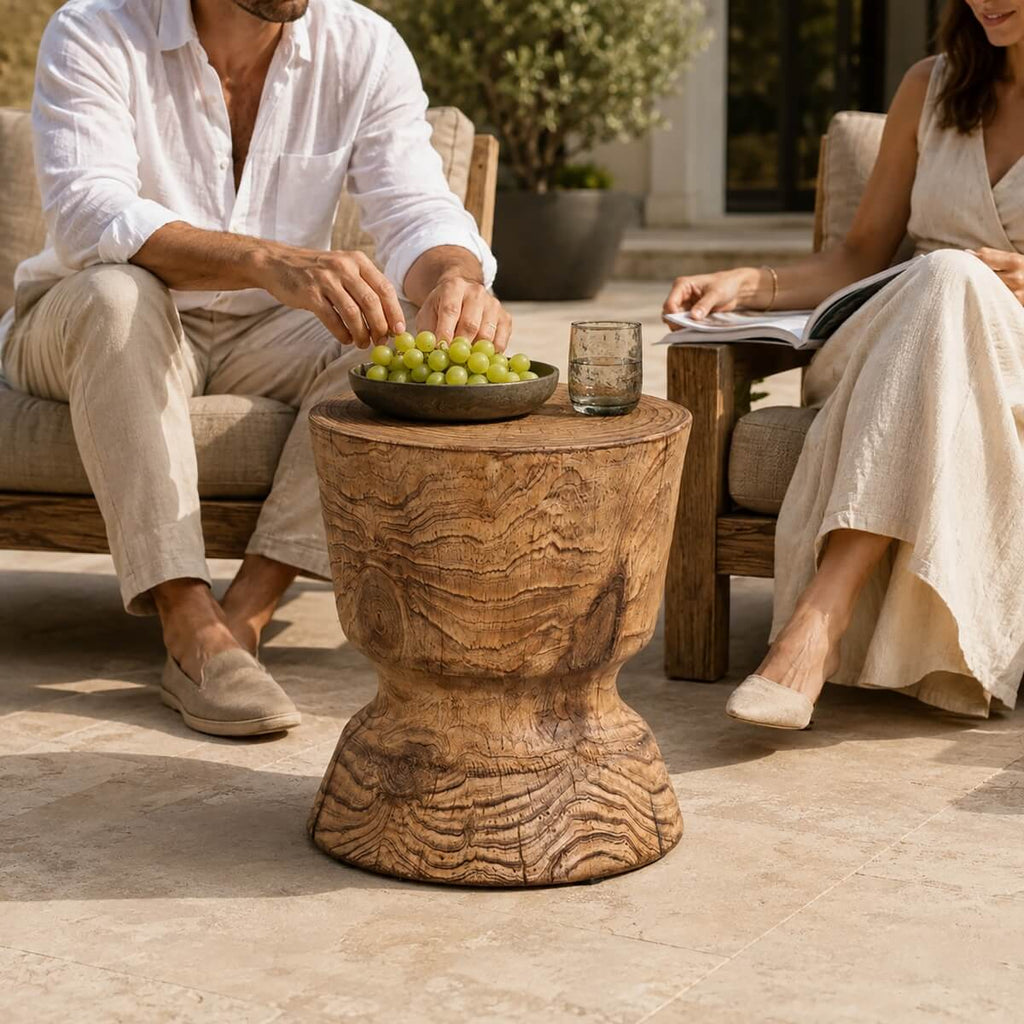 Terrafab Composite Faux Wood Hourglass Side Table / Stool (PAD-2708ST-BR-XMHL)