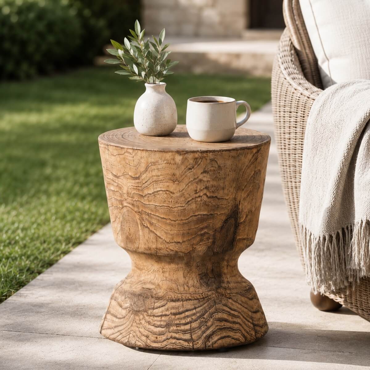 Terrafab Composite Faux Wood Hourglass Side Table / Stool (PAD-2708ST-BR-XMHL)
