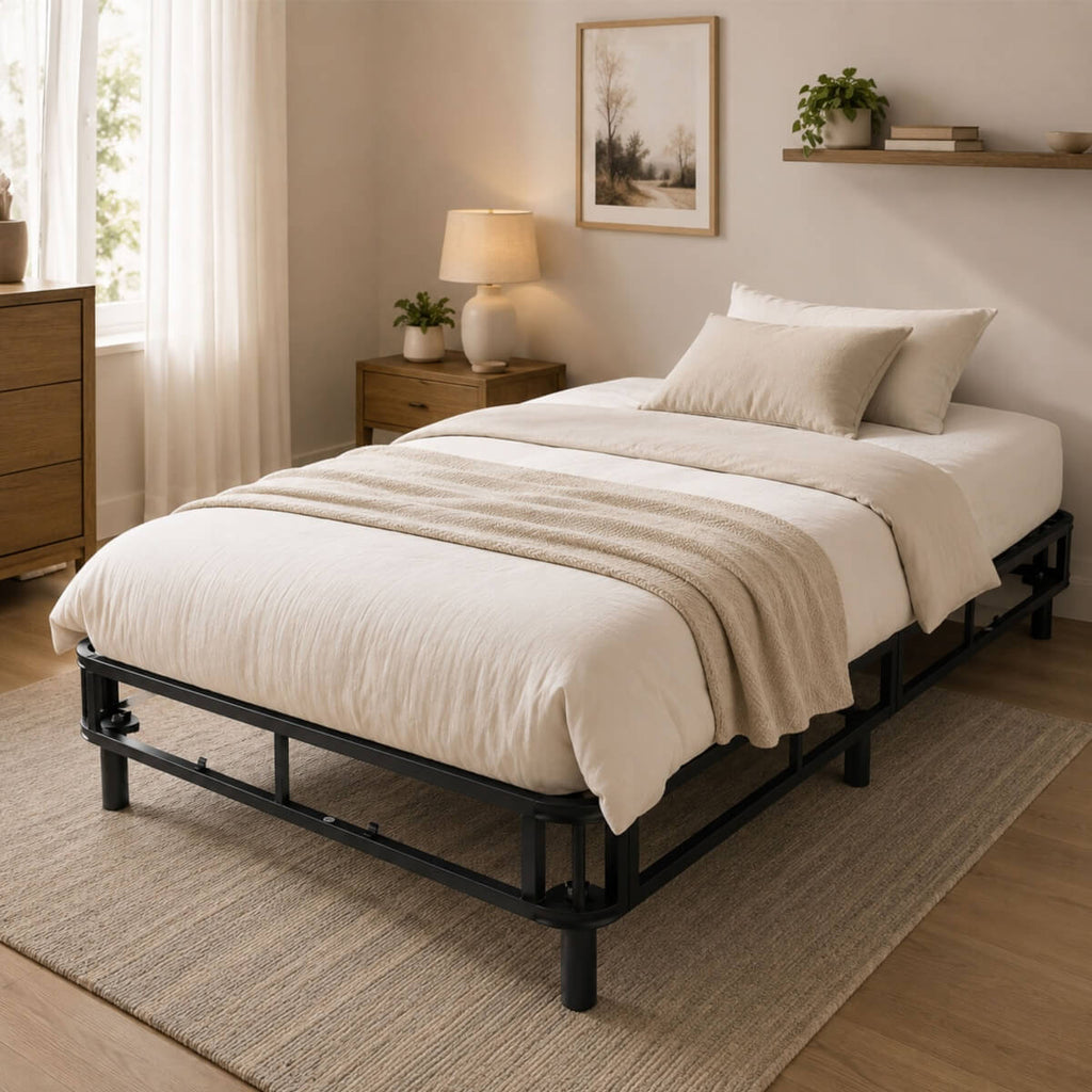Heavy-Duty Twin KD Fabric-Wrapped Platform Bed Frame (PAL-2675-KD-BK-ZJW)