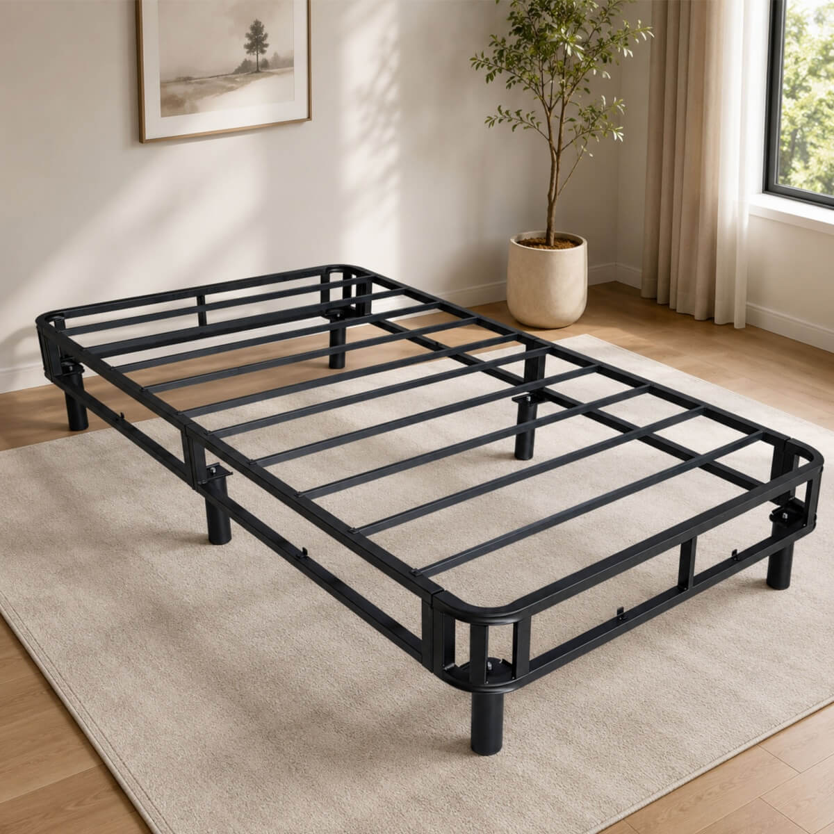 Heavy-Duty Twin KD Fabric-Wrapped Platform Bed Frame (PAL-2675-KD-BK-ZJW)