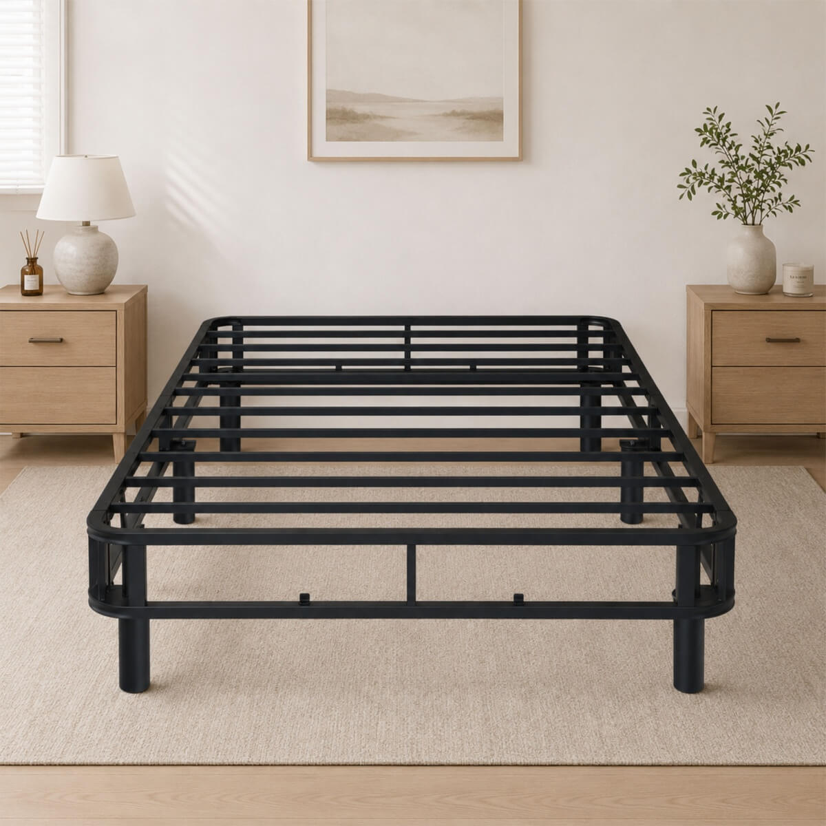 Heavy-Duty Twin KD Fabric-Wrapped Platform Bed Frame (PAL-2675-KD-BK-ZJW)