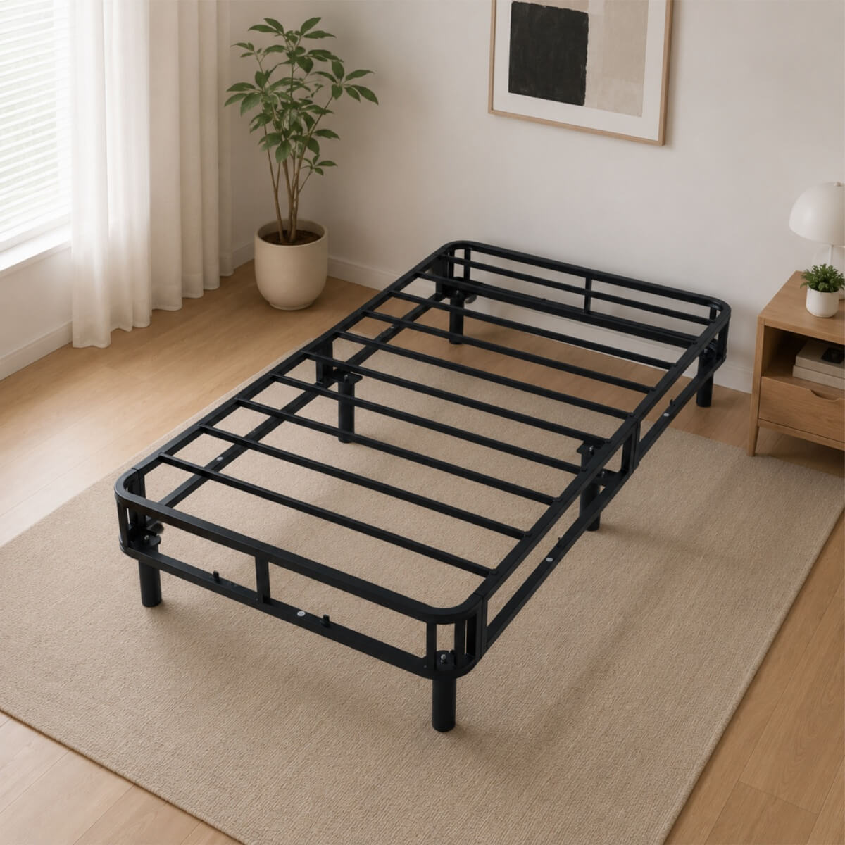 Heavy-Duty Twin KD Fabric-Wrapped Platform Bed Frame (PAL-2675-KD-BK-ZJW)