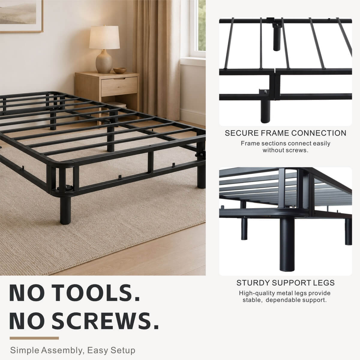 Heavy-Duty Twin KD Fabric-Wrapped Platform Bed Frame (PAL-2675-KD-BK-ZJW)