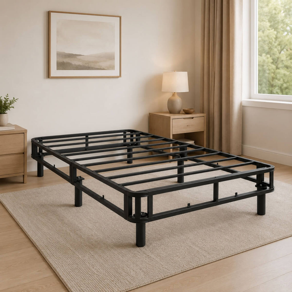 Heavy-Duty Twin XL KD Fabric-Wrapped Platform Bed Frame (PAL-2676-KD-BK-ZJWK)