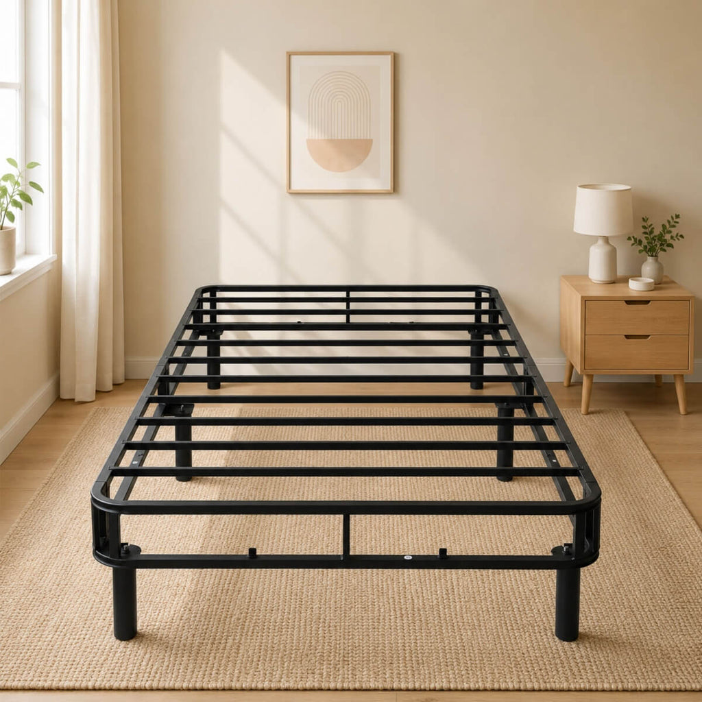 Heavy-Duty Twin XL KD Fabric-Wrapped Platform Bed Frame (PAL-2676-KD-BK-ZJWK)