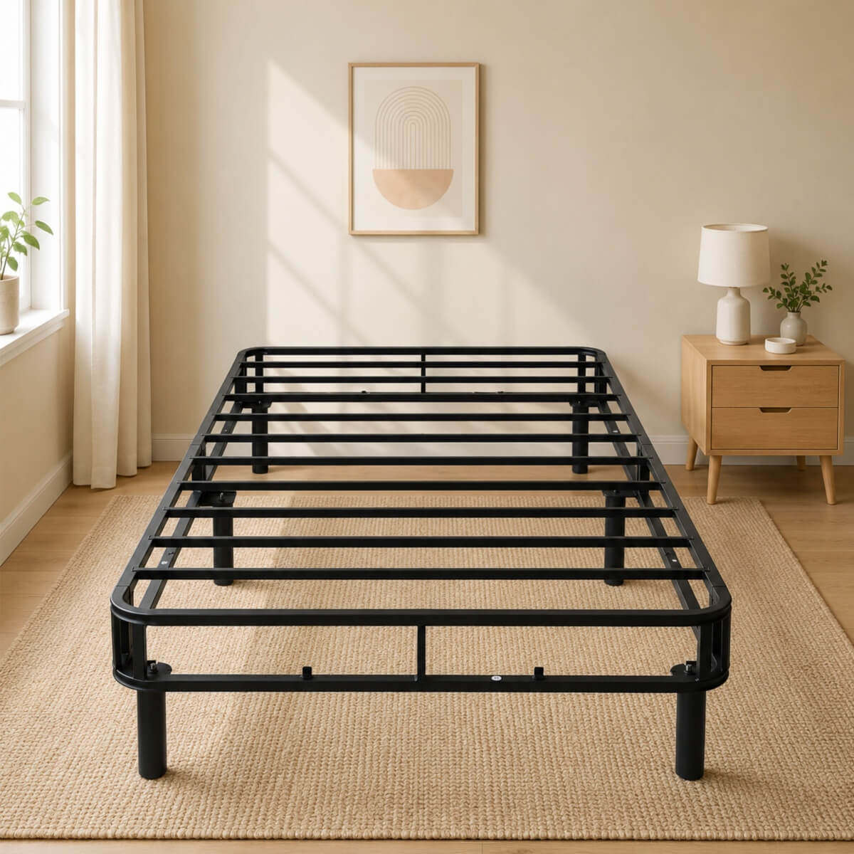 Heavy-Duty Twin XL KD Fabric-Wrapped Platform Bed Frame (PAL-2676-KD-BK-ZJWK)