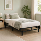 Heavy-Duty Twin XL KD Fabric-Wrapped Platform Bed Frame (PAL-2676-KD-BK-ZJWK)