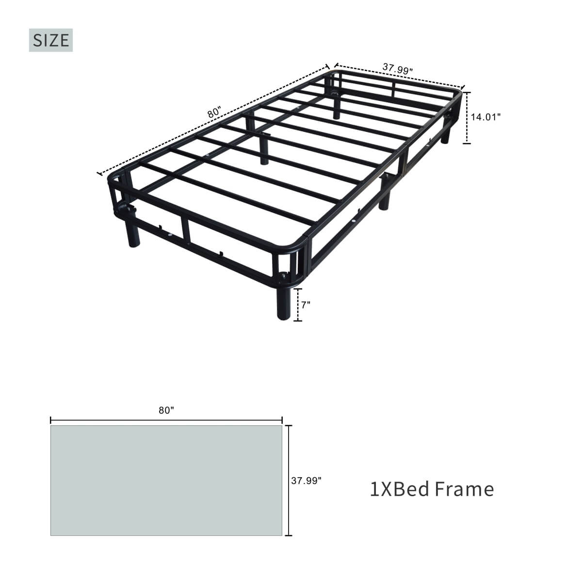 Heavy-Duty Twin XL KD Fabric-Wrapped Platform Bed Frame (PAL-2676-KD-BK-ZJWK)