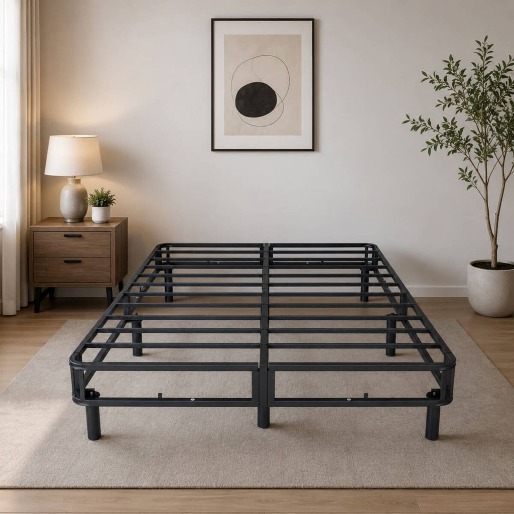 Heavy-Duty Queen KD Fabric-Wrapped Platform Bed Frame (PAL-2678-KD-BK-ZJWK)