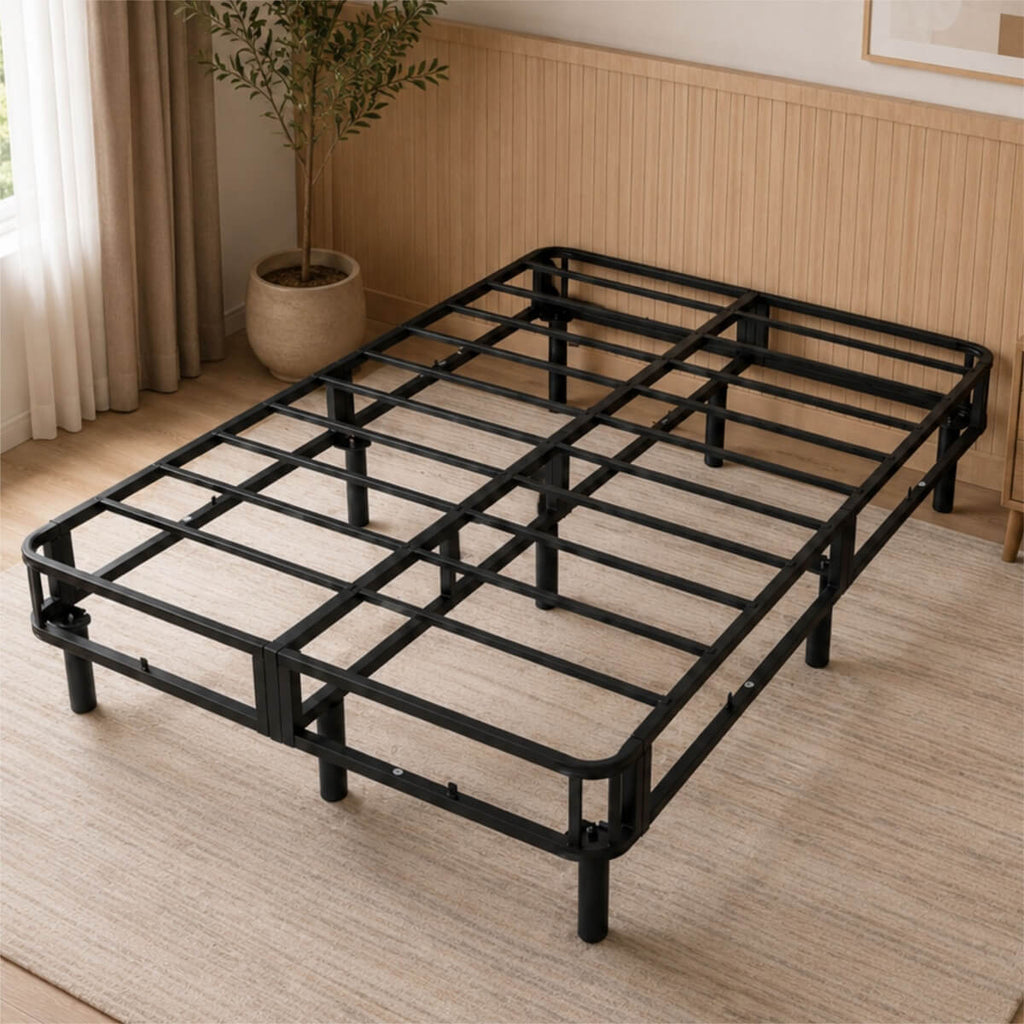 Heavy-Duty Queen KD Fabric-Wrapped Platform Bed Frame (PAL-2678-KD-BK-ZJWK)
