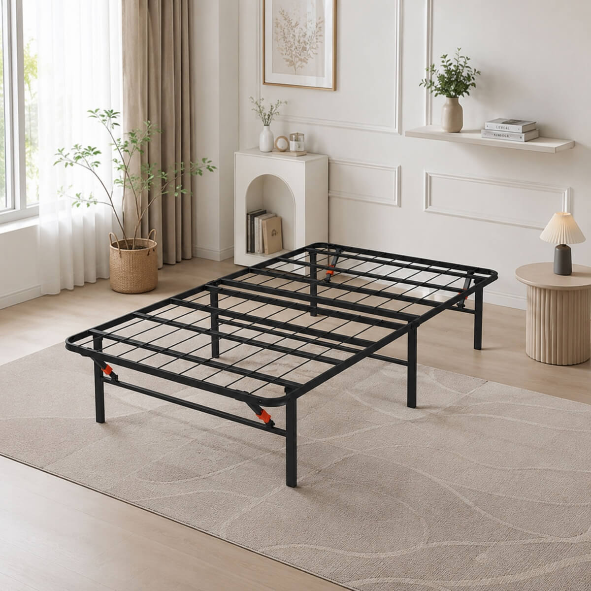 Foldable Twin Size Heavy-Duty Metal Platform Bed Frame (PAL-2679-KD-BK-ZJWK)
