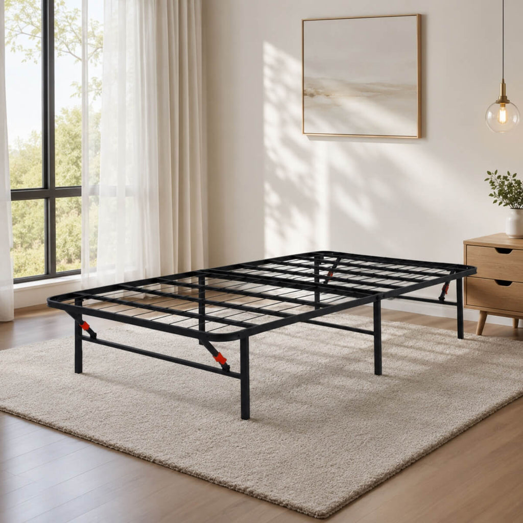Foldable Twin Size Heavy-Duty Metal Platform Bed Frame (PAL-2679-KD-BK-ZJWK)