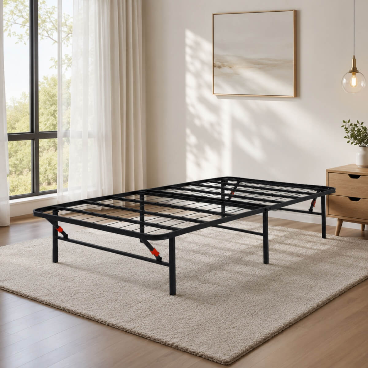 Foldable Twin Size Heavy-Duty Metal Platform Bed Frame (PAL-2679-KD-BK-ZJWK)