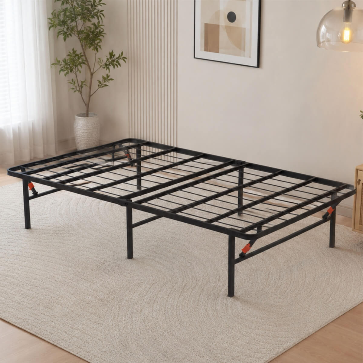 Foldable Twin Size Heavy-Duty Metal Platform Bed Frame (PAL-2679-KD-BK-ZJWK)