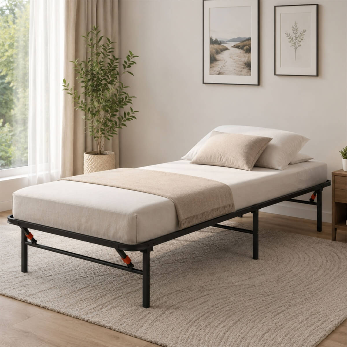 Foldable Twin Size Heavy-Duty Metal Platform Bed Frame (PAL-2679-KD-BK-ZJWK)