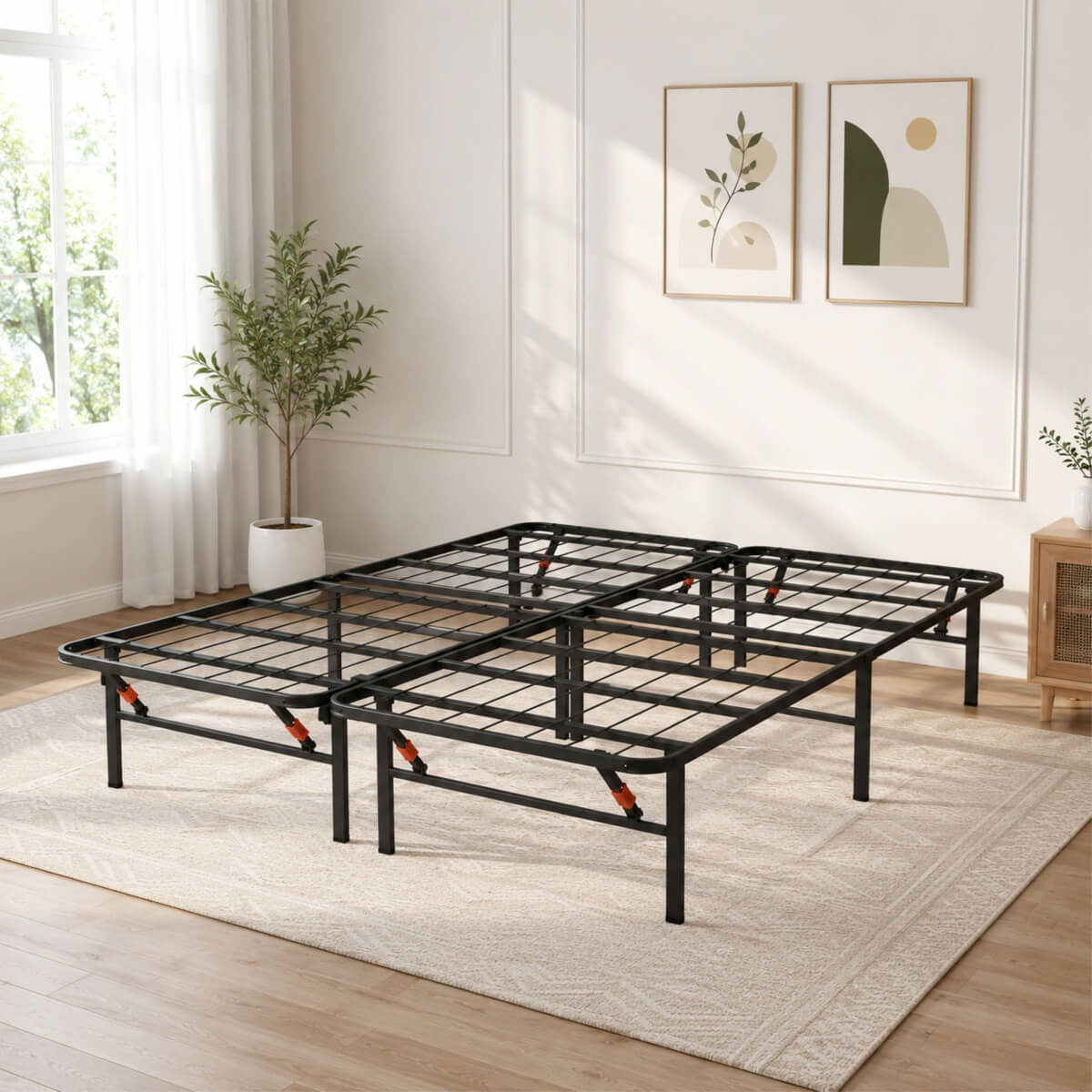 Heavy-Duty Foldable Queen Size Metal Platform Bed Frame (PAL-2681-KD-BK-ZJWK)