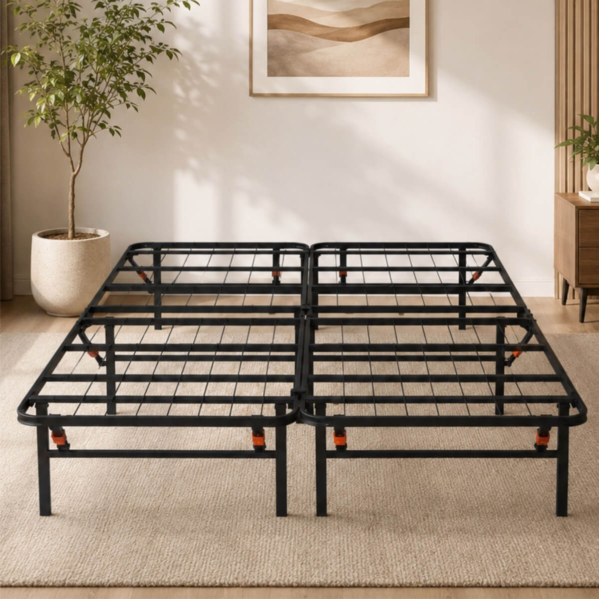 Heavy-Duty Foldable Queen Size Metal Platform Bed Frame (PAL-2681-KD-BK-ZJWK)