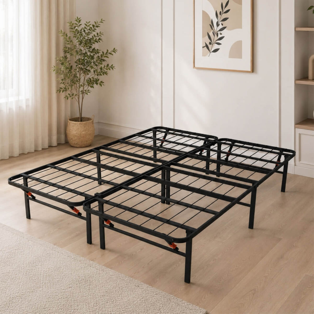 Heavy-Duty Foldable Queen Size Metal Platform Bed Frame (PAL-2681-KD-BK-ZJWK)