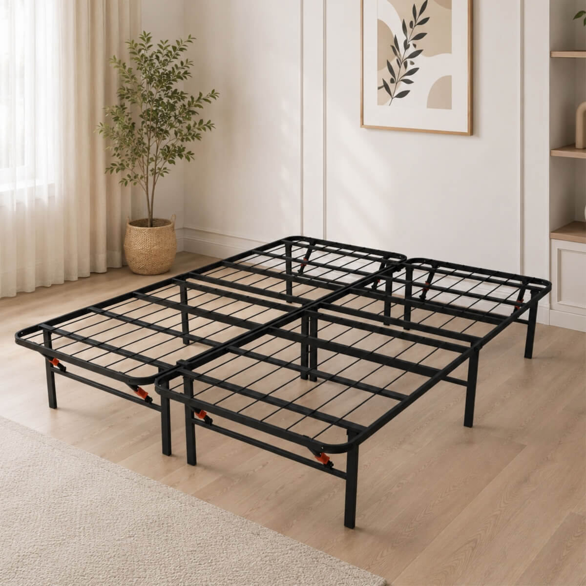 Heavy-Duty Foldable Queen Size Metal Platform Bed Frame (PAL-2681-KD-BK-ZJWK)