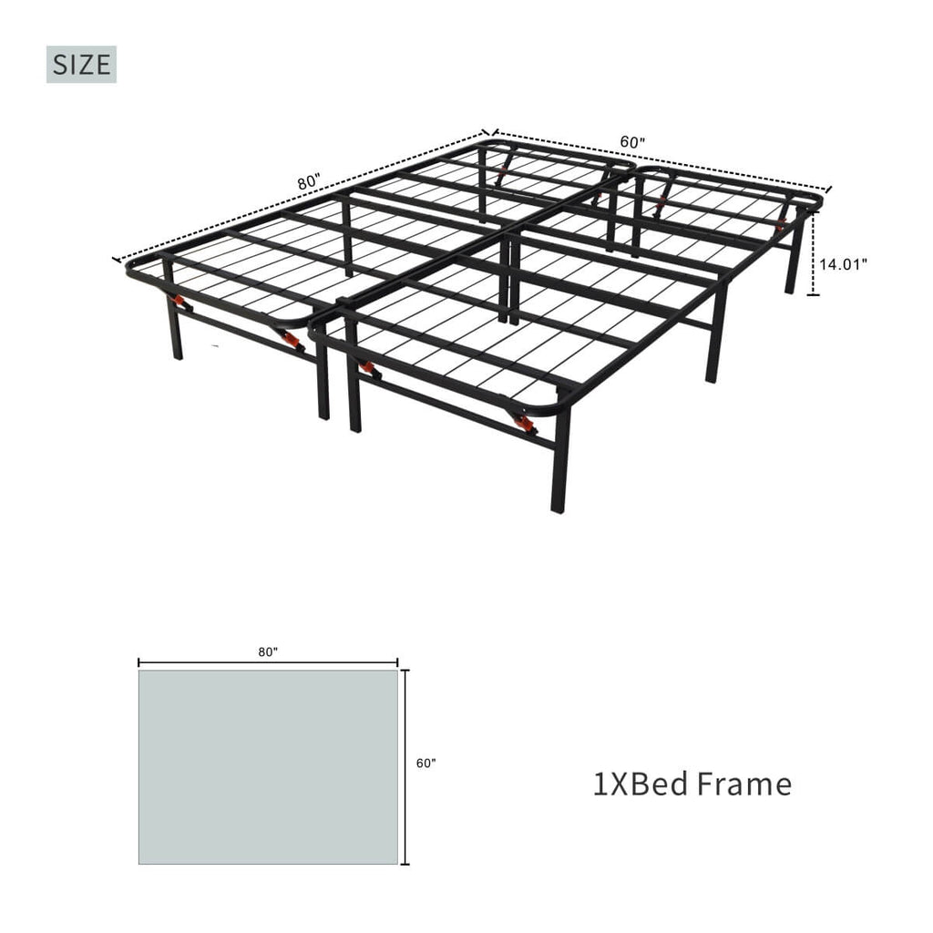 Heavy-Duty Foldable Queen Size Metal Platform Bed Frame (PAL-2681-KD-BK-ZJWK)