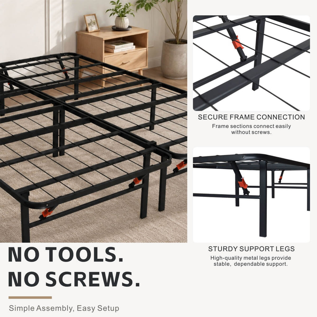 Heavy-Duty Foldable King Size Metal Platform Bed Frame (PAL-2682-KD-BK-ZJWK)