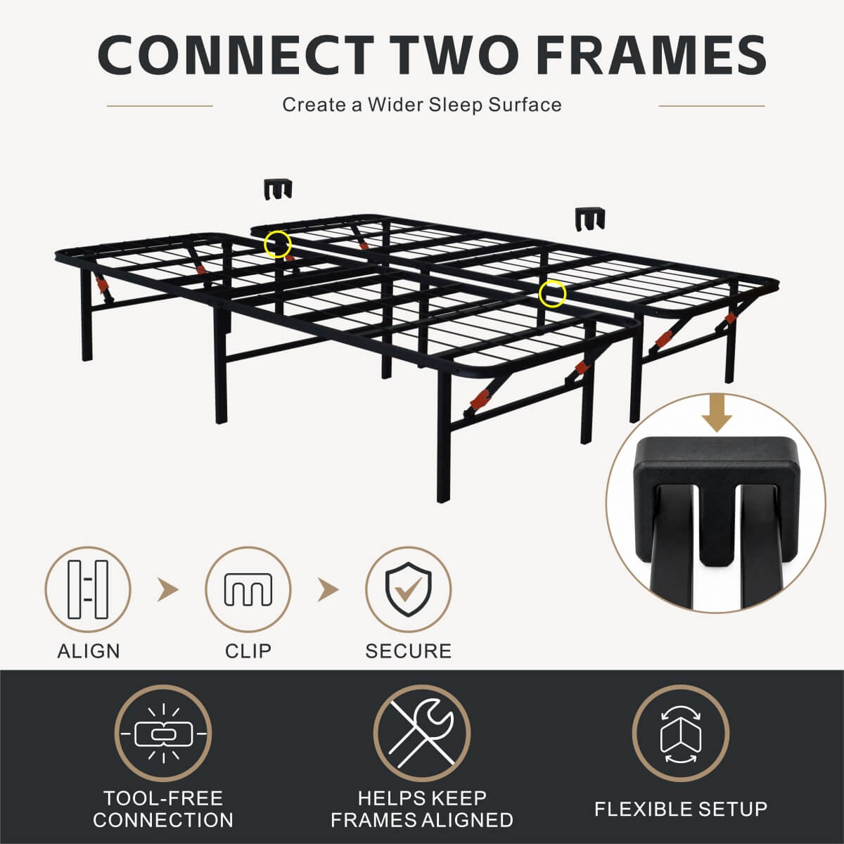 Heavy-Duty Foldable King Size Metal Platform Bed Frame (PAL-2682-KD-BK-ZJWK)