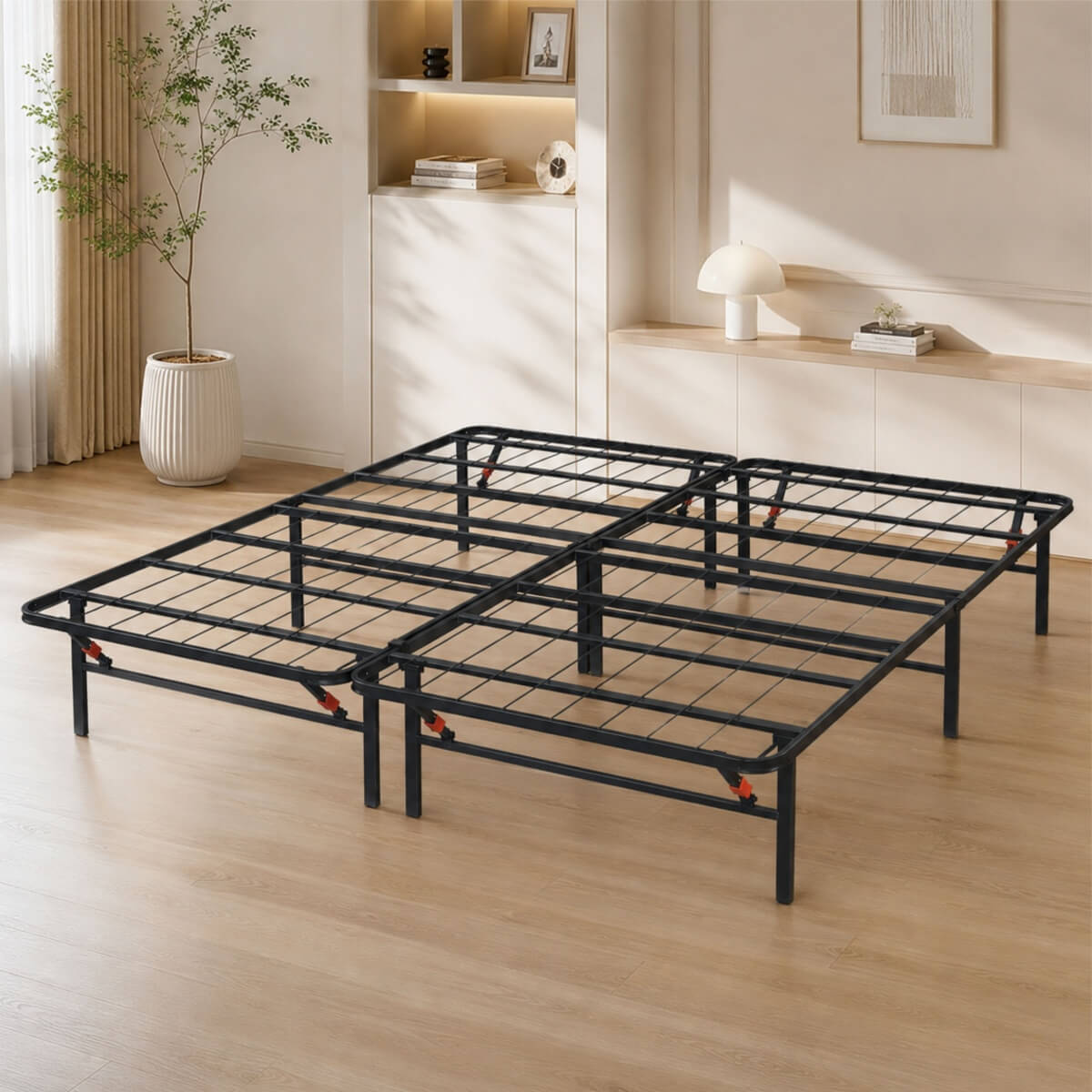 Heavy-Duty Foldable King Size Metal Platform Bed Frame (PAL-2682-KD-BK-ZJWK)