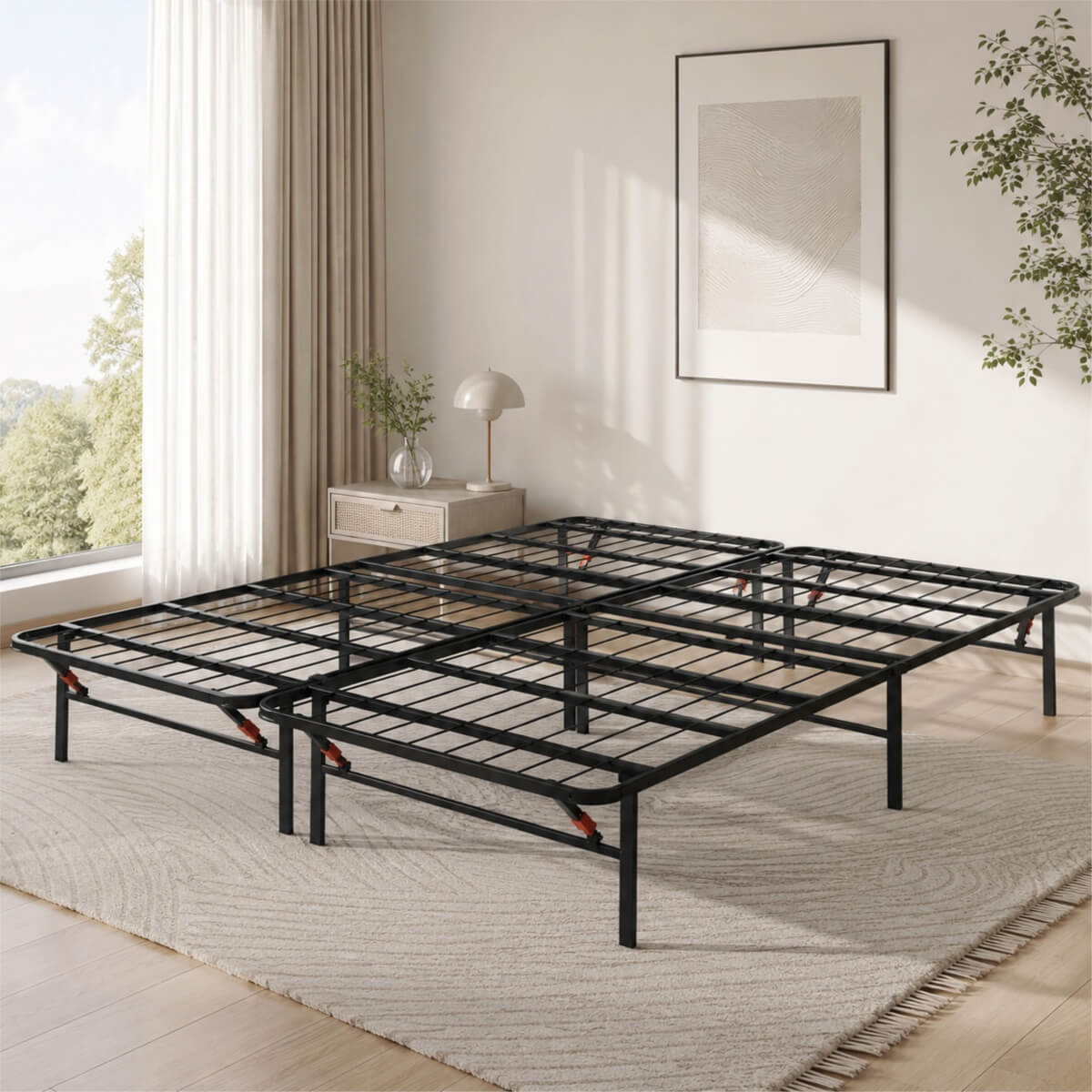 Heavy-Duty Foldable King Size Metal Platform Bed Frame (PAL-2682-KD-BK-ZJWK)