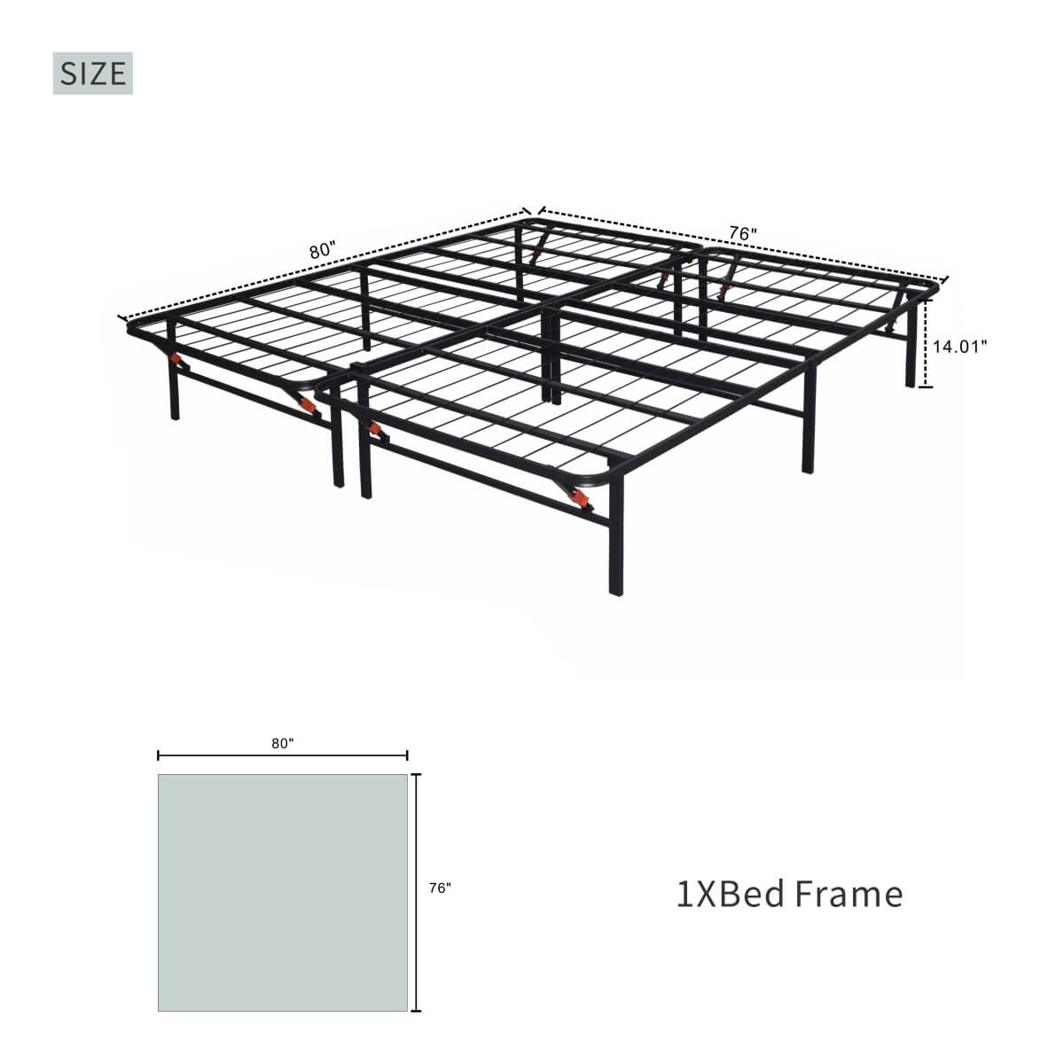 Heavy-Duty Foldable King Size Metal Platform Bed Frame (PAL-2682-KD-BK-ZJWK)