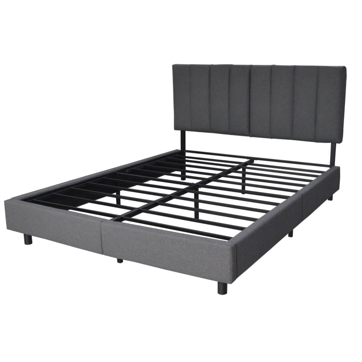 Queen Size Upholstered KD Platform Bed with Heavy-Duty Metal Frame (PAL-2684-KD-BK-ZJWK)