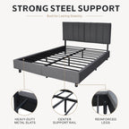 Queen Size Upholstered KD Platform Bed with Heavy-Duty Metal Frame (PAL-2684-KD-BK-ZJWK)