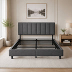 Queen Size Upholstered KD Platform Bed with Heavy-Duty Metal Frame (PAL-2684-KD-BK-ZJWK)