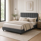 Queen Size Upholstered KD Platform Bed with Heavy-Duty Metal Frame (PAL-2684-KD-BK-ZJWK)
