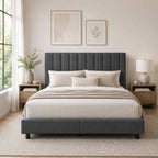 Queen Size Upholstered KD Platform Bed with Heavy-Duty Metal Frame (PAL-2684-KD-BK-ZJWK)