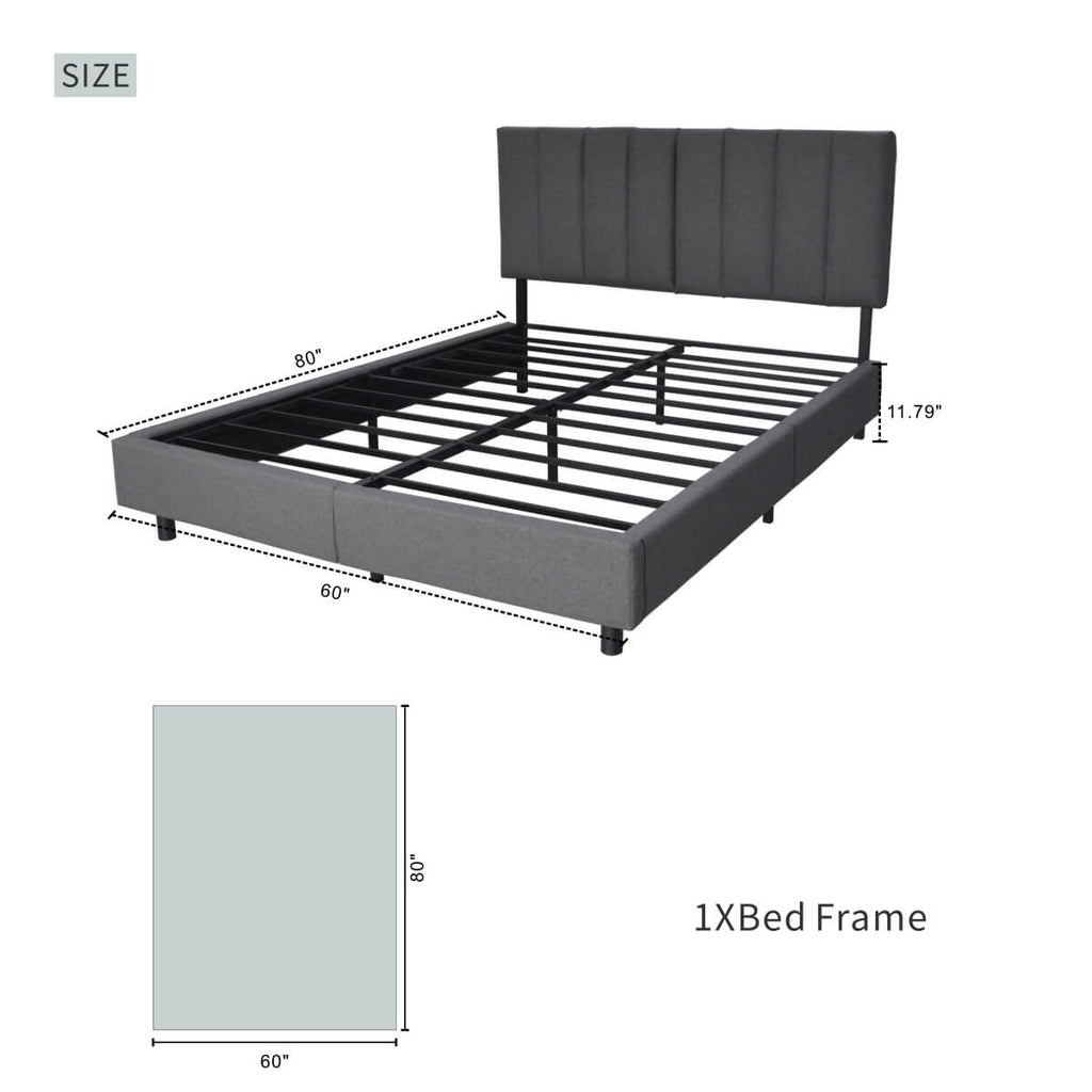 Queen Size Upholstered KD Platform Bed with Heavy-Duty Metal Frame (PAL-2684-KD-BK-ZJWK)