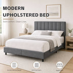 Queen Size Upholstered KD Platform Bed with Heavy-Duty Metal Frame (PAL-2684-KD-BK-ZJWK)