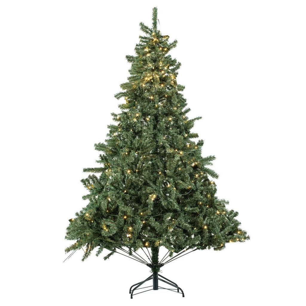 Classic Pre-Lit Artificial Christmas Tree with Warm White LED Lights, 8 Lighting Modes, Full PVC Branches &amp; Metal Stand – 6 FT, 7 FT &amp; 8 FT