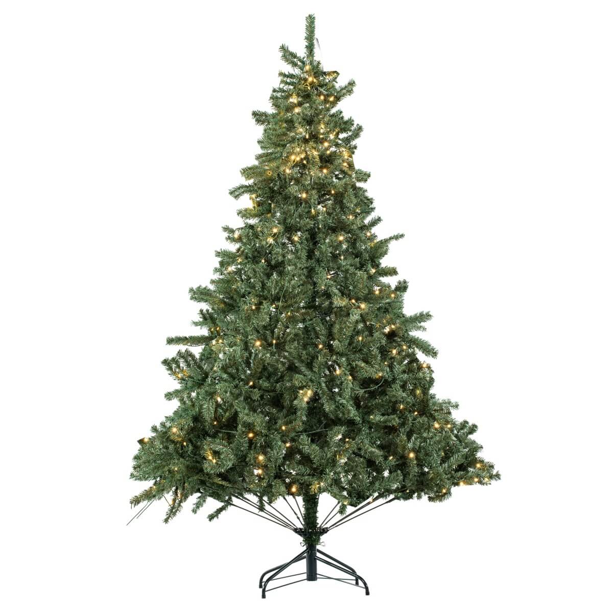 Classic Pre-Lit Artificial Christmas Tree with Warm White LED Lights, 8 Lighting Modes, Full PVC Branches &amp; Metal Stand – 6 FT, 7 FT &amp; 8 FT