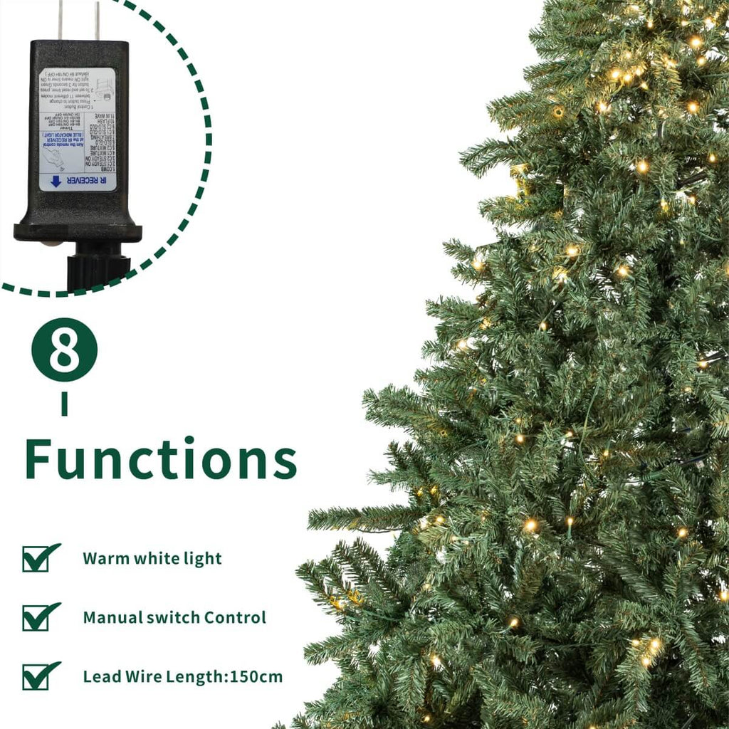 Classic Pre-Lit Artificial Christmas Tree with Warm White LED Lights, 8 Lighting Modes, Full PVC Branches &amp; Metal Stand – 6 FT, 7 FT &amp; 8 FT