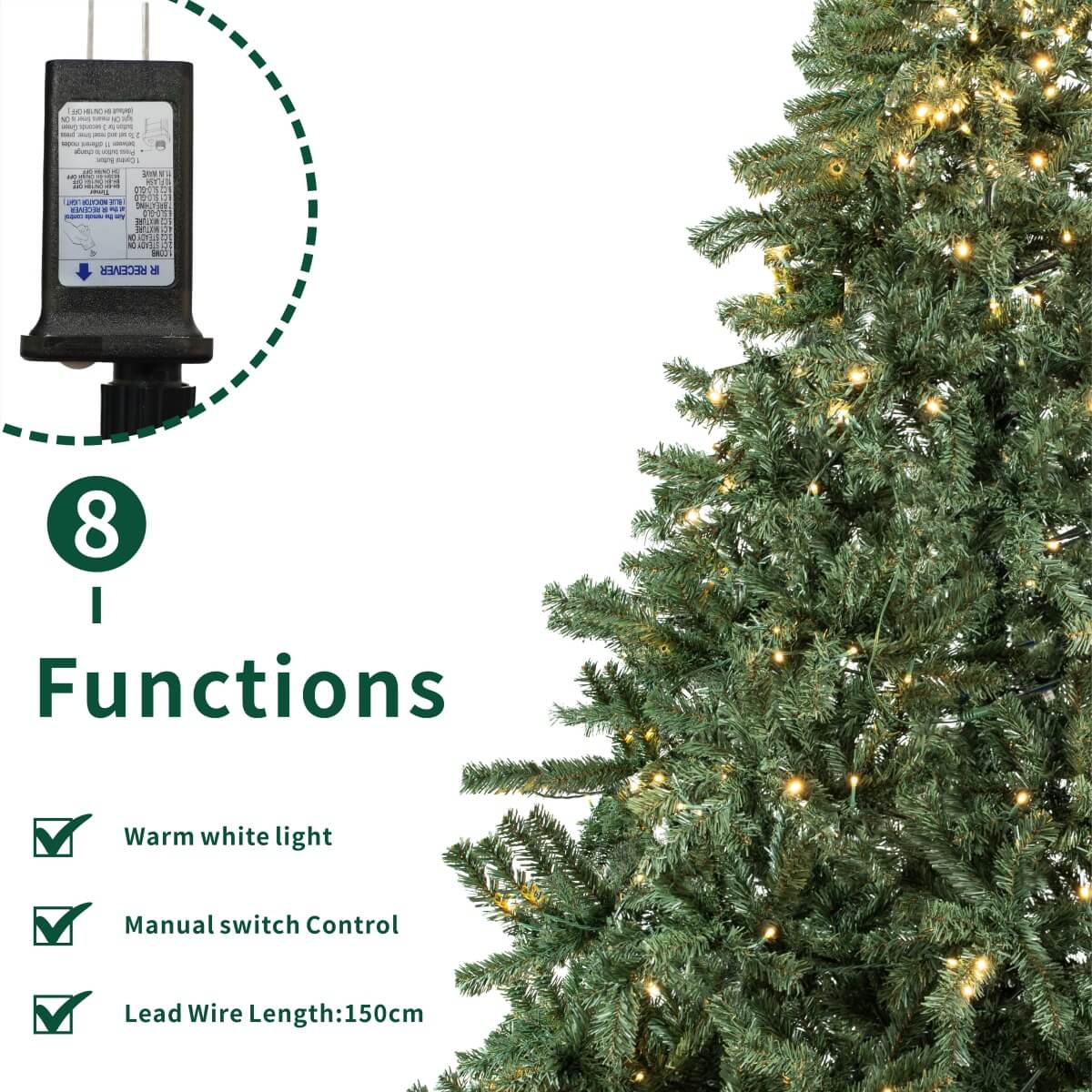 Classic Pre-Lit Artificial Christmas Tree with Warm White LED Lights, 8 Lighting Modes, Full PVC Branches &amp; Metal Stand – 6 FT, 7 FT &amp; 8 FT