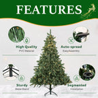 Classic Pre-Lit Artificial Christmas Tree with Warm White LED Lights, 8 Lighting Modes, Full PVC Branches &amp; Metal Stand – 6 FT, 7 FT &amp; 8 FT