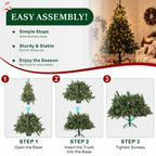 Classic Pre-Lit Artificial Christmas Tree with Warm White LED Lights, 8 Lighting Modes, Full PVC Branches &amp; Metal Stand – 6 FT, 7 FT &amp; 8 FT