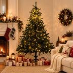 Classic Pre-Lit Artificial Christmas Tree with Warm White LED Lights, 8 Lighting Modes, Full PVC Branches &amp; Metal Stand – 6 FT, 7 FT &amp; 8 FT