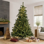Classic Pre-Lit Artificial Christmas Tree with Warm White LED Lights, 8 Lighting Modes, Full PVC Branches &amp; Metal Stand – 6 FT, 7 FT &amp; 8 FT