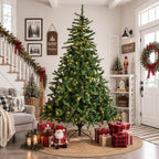 Classic Pre-Lit Artificial Christmas Tree with Warm White LED Lights, 8 Lighting Modes, Full PVC Branches &amp; Metal Stand – 6 FT, 7 FT &amp; 8 FT