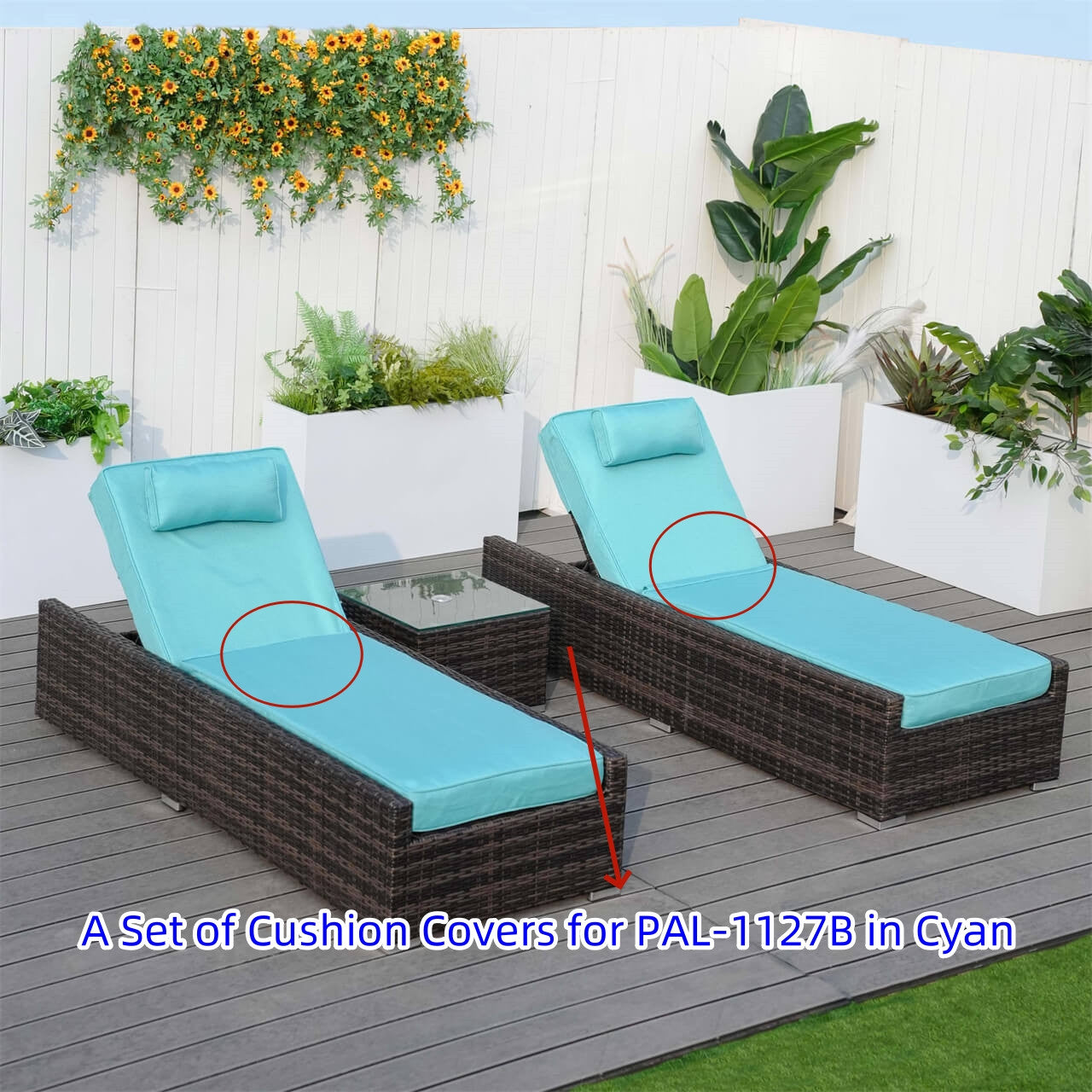 Cyan Cushion Covers for Outdoor Chaise Lounge PAL-1127B