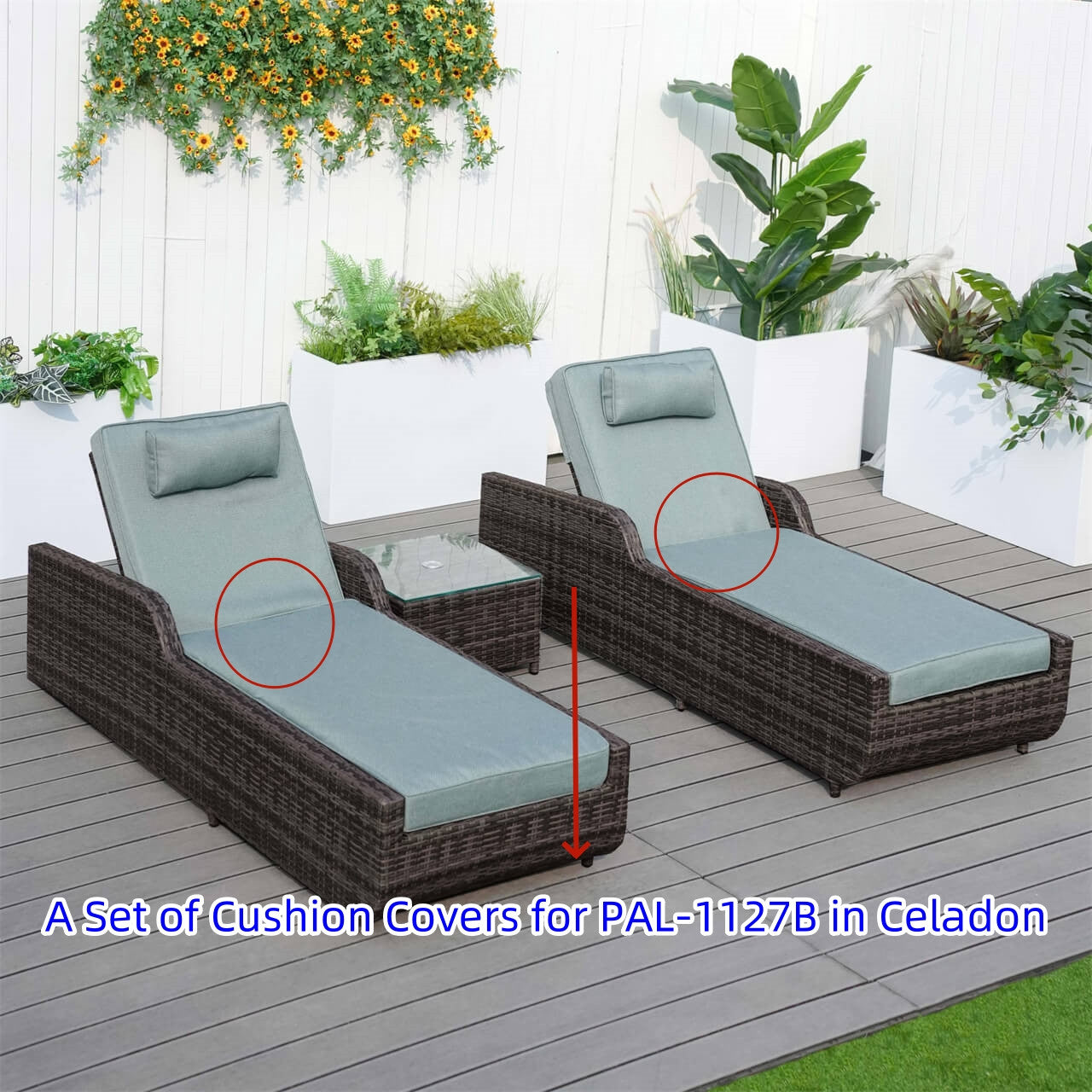Celadon Cushion Covers for Outdoor Chaise Lounge PAL-1127B
